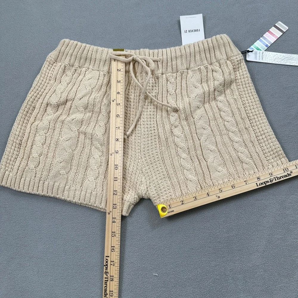Forever 21 Pantone M Womens Cable Knit Shorts Sand Beige Drawstring Waist Casual